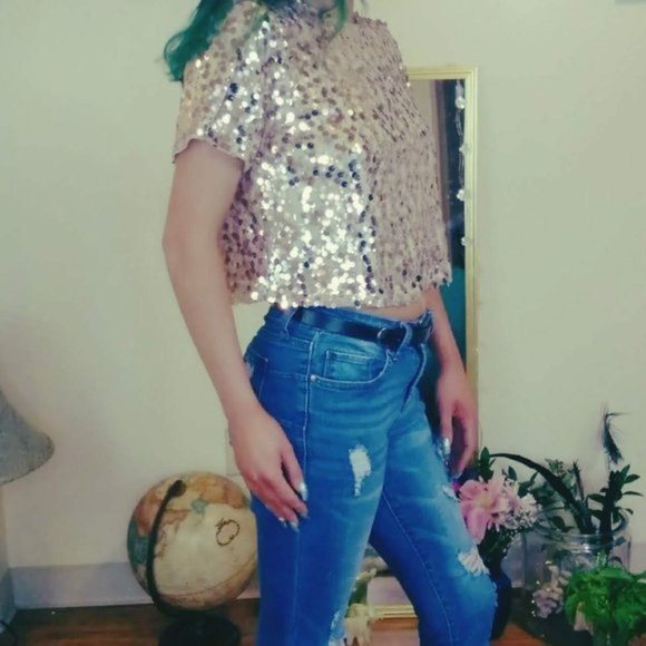 FOREVER 21 Sequin Cardigan in Rose Gold 🌷NWT - Picture 3 of 4